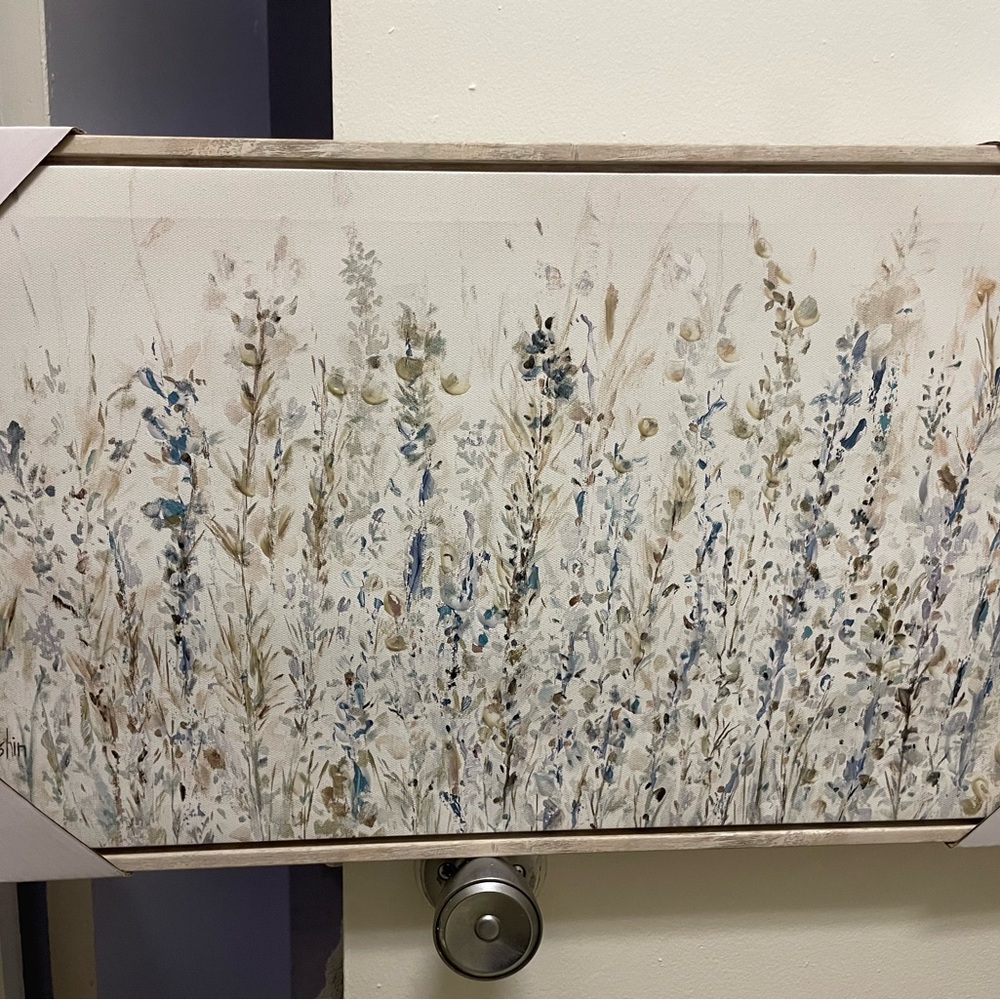 Floral Canvas Wall Art in Blue and Cream